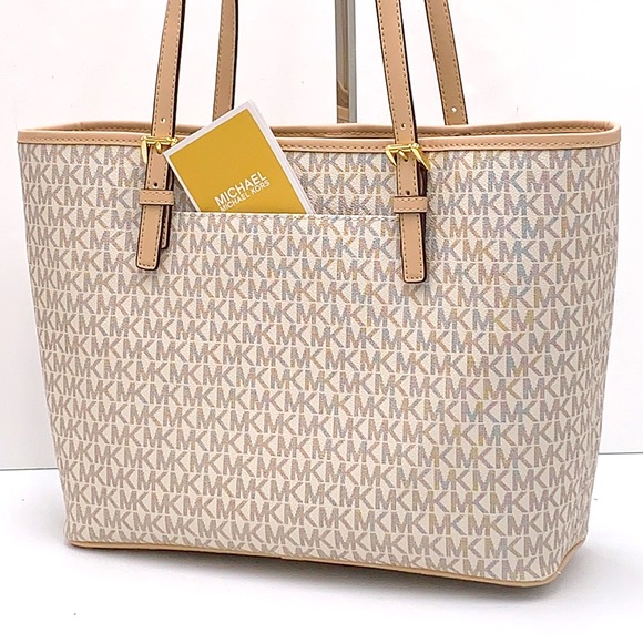 MICHAEL KORS JET SET TRAVEL MEDIUM CARRYALL TOTE BUFF MULTI COLOR - Picture 3 of 16